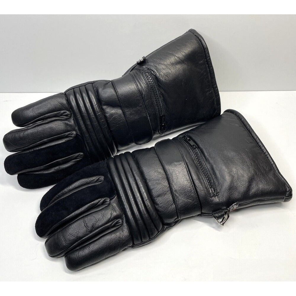 VTG LEATHER MOTORCYCLE GLOVES 3M THINSULATE THERMAL MENS XXL BLACK